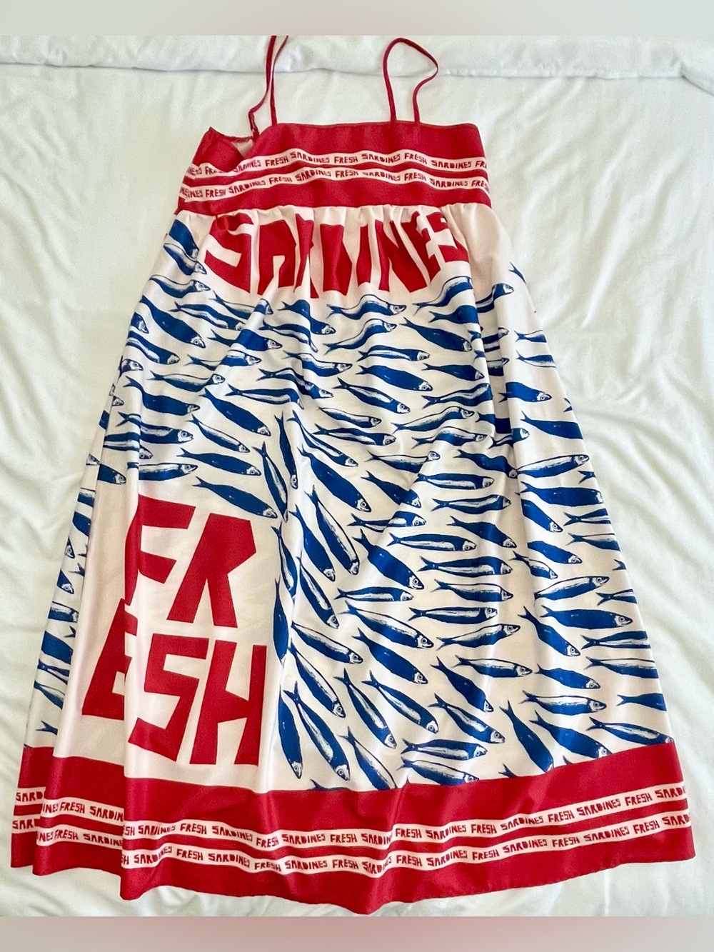 Maxi Sundress Graphic Blue & Red Sardine Print Size L